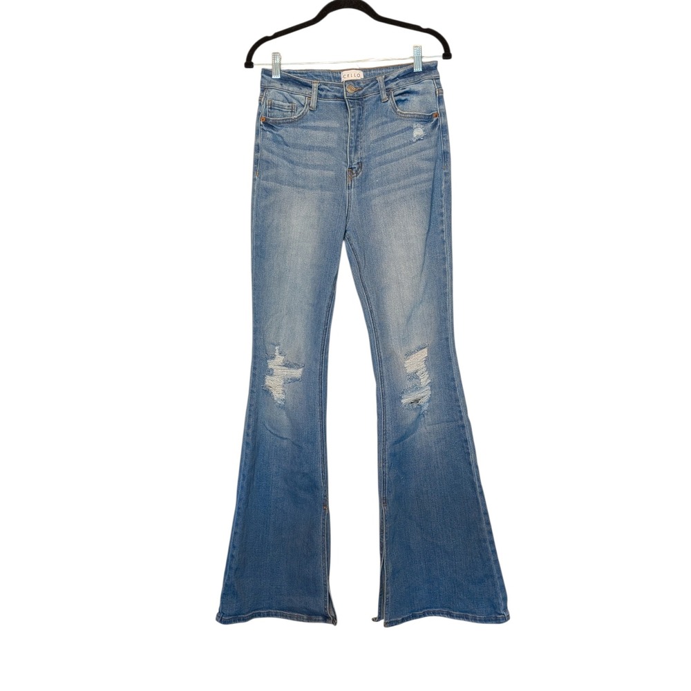Cello Womens High Rise Distressed Flare Jeans Light Wash Size 11 Bell Bottoms